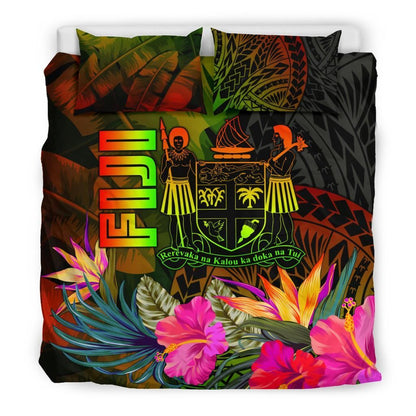 Fiji Polynesian Bedding Set - Hibiscus And Banana Leaves