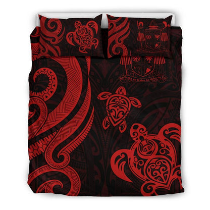 Fiji Polynesian Bedding Set - Red Tentacle Turtle Crest