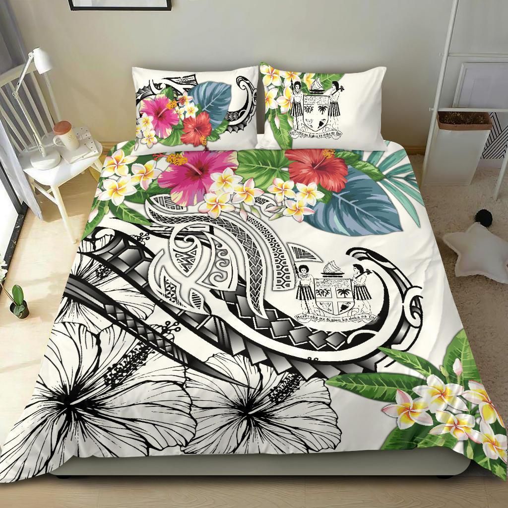 Fiji Polynesian Bedding Set - Summer Plumeria (White)