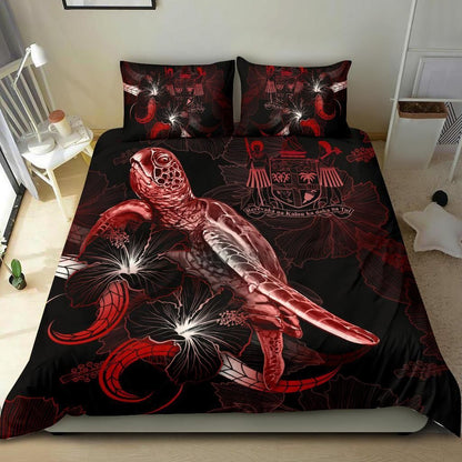 Fiji Polynesian Bedding Set - Turtle With Blooming Hibiscus Red