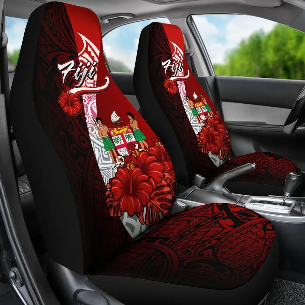 Fiji Polynesian Car Seat Covers - Coat Of Arm With Hibiscus