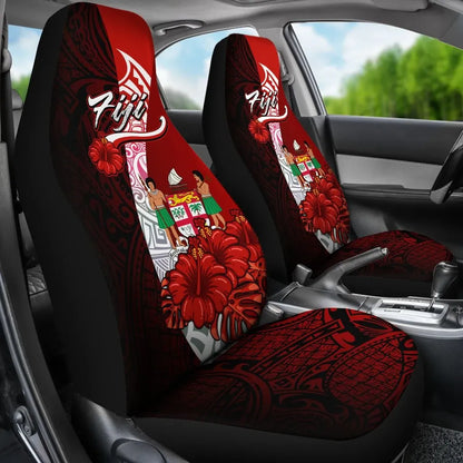 Fiji Polynesian Car Seat Covers - Coat Of Arm With Hibiscus