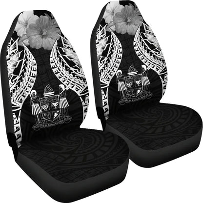 Fiji Polynesian Car Seat Covers Pride Seal And Hibiscus Black