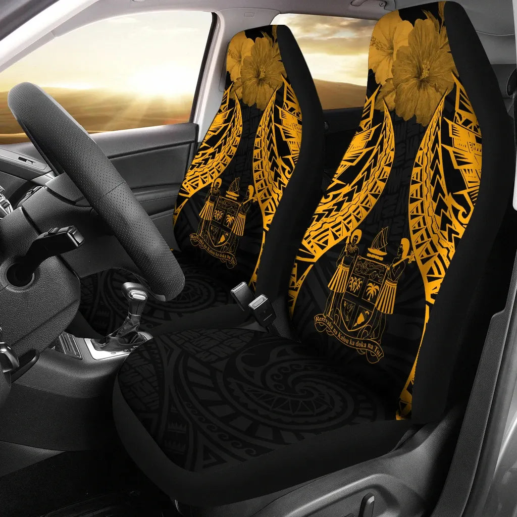 Fiji Polynesian Car Seat Covers Pride Seal And Hibiscus Gold
