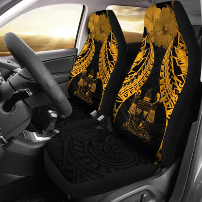 Fiji Polynesian Car Seat Covers Pride Seal And Hibiscus Gold