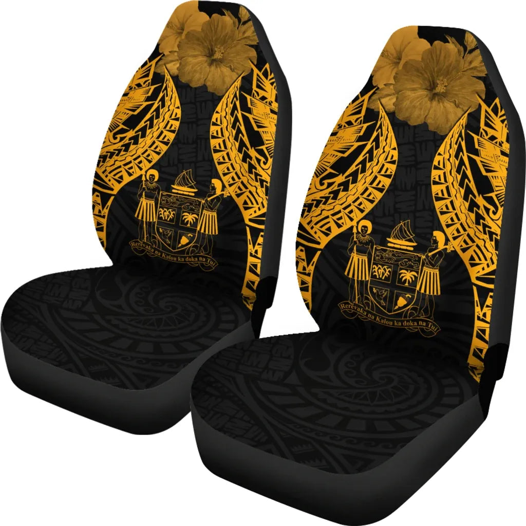 Fiji Polynesian Car Seat Covers Pride Seal And Hibiscus Gold