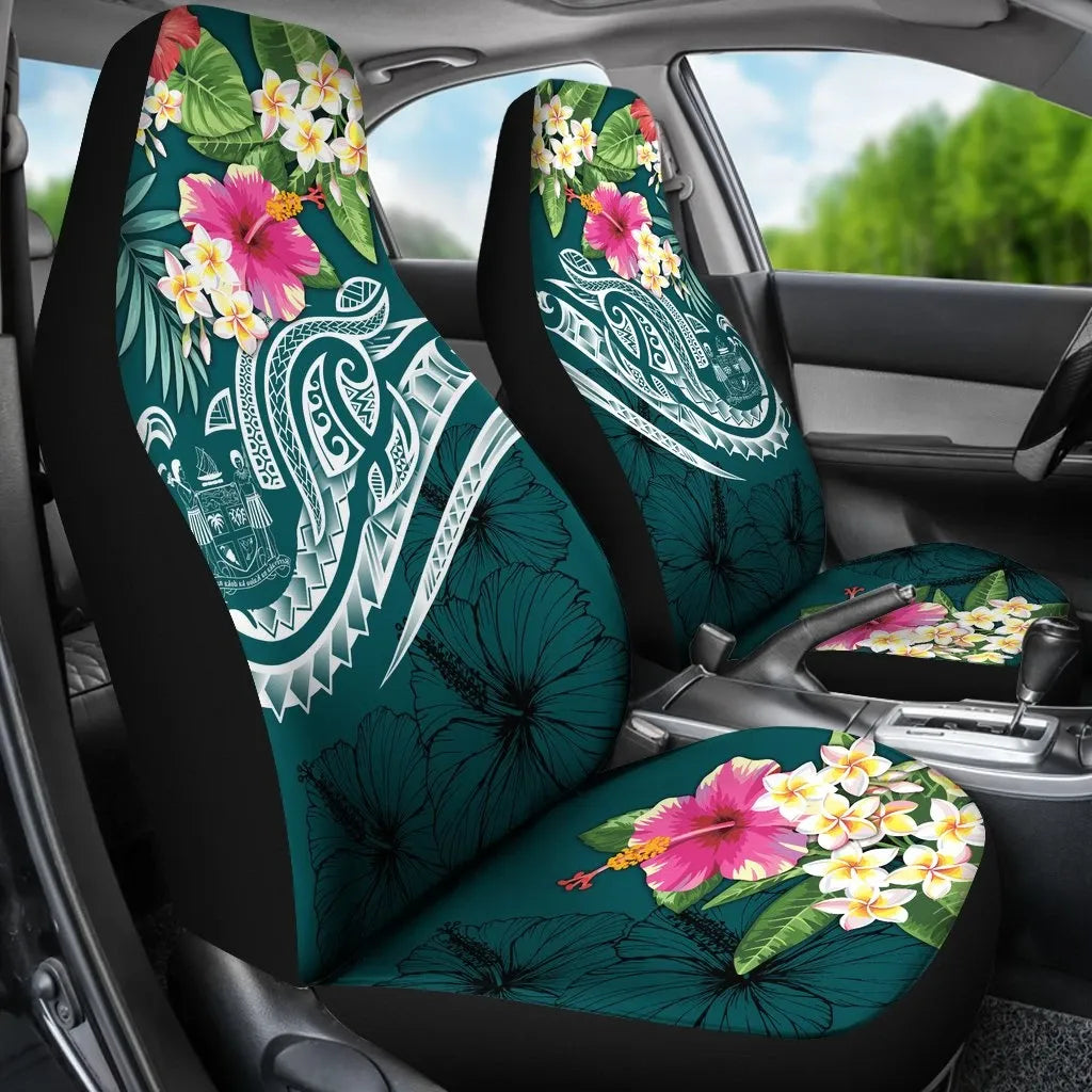 Fiji Polynesian Car Seat Covers - Summer Plumeria (Turquoise)
