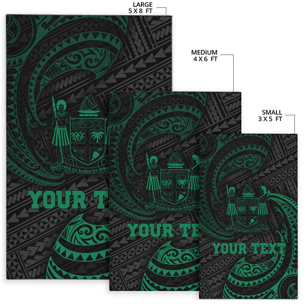 Fiji Polynesian Custom Personalised Area Rug - Green Tribal Wave