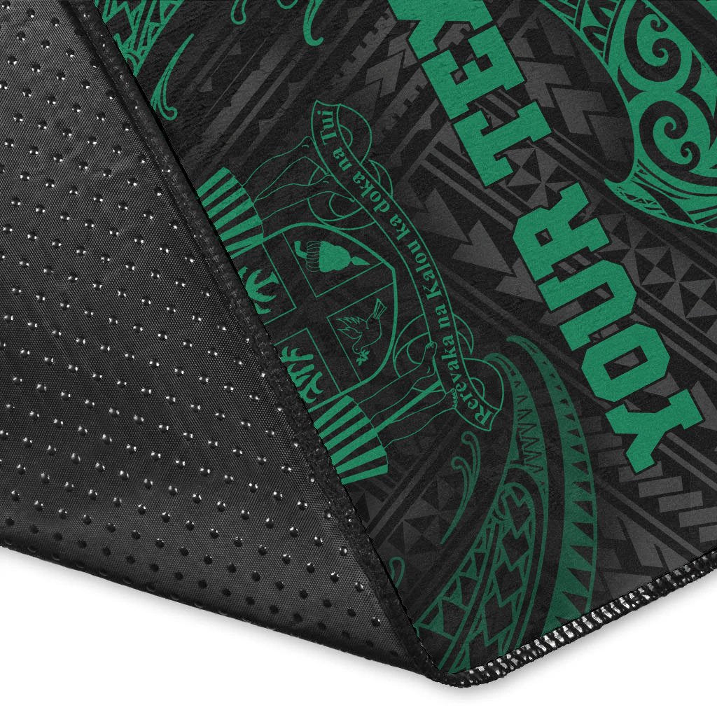 Fiji Polynesian Custom Personalised Area Rug - Green Tribal Wave