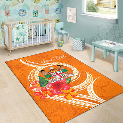 Fiji Polynesian Custom Personalised Area Rug - Orange Floral With Seal