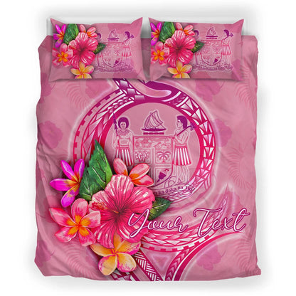Fiji Polynesian Custom Personalised Bedding Set - Floral With Seal Pink