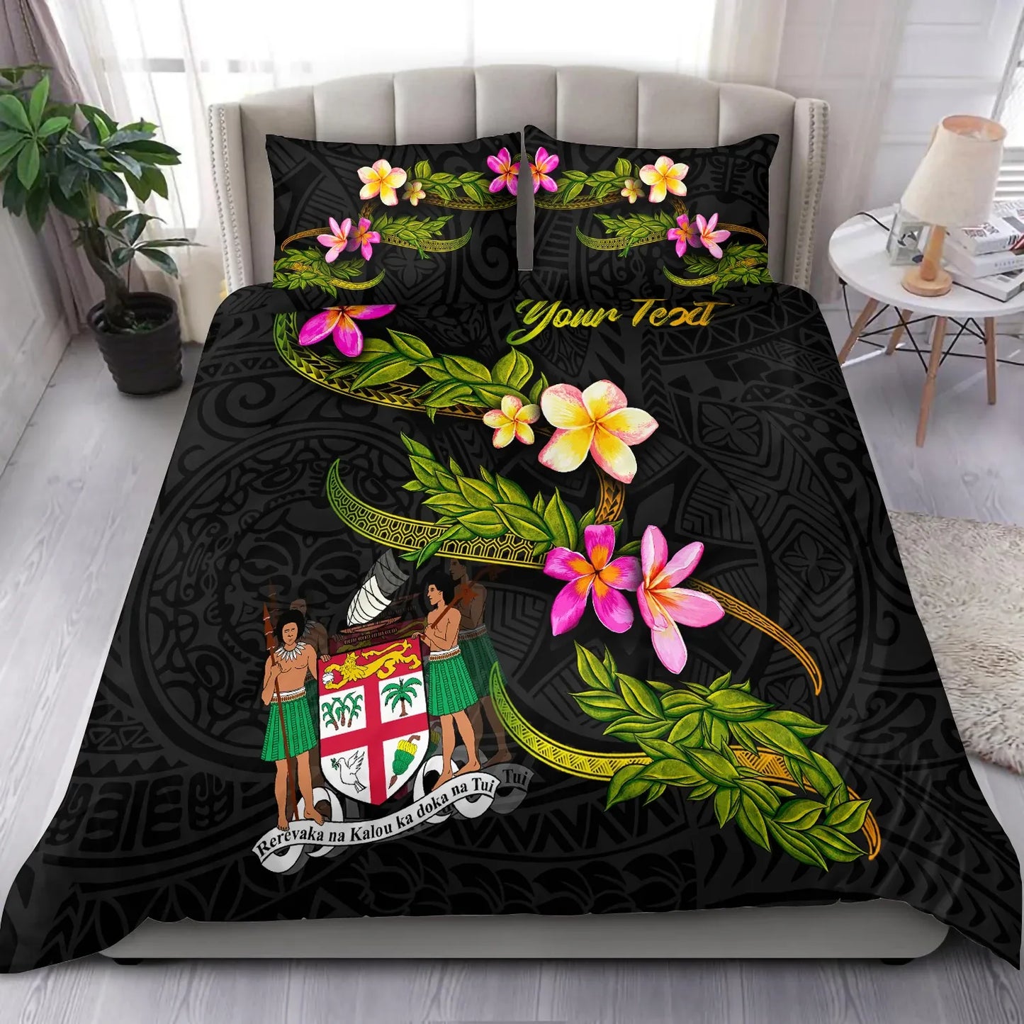 Fiji Polynesian Custom Personalised Bedding Set - Plumeria Tribal
