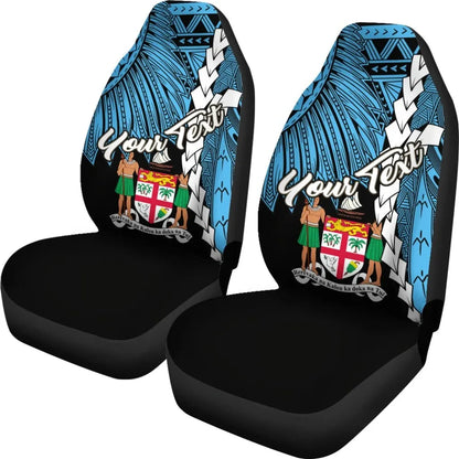 Fiji Polynesian Custom Personalised Car Seat Covers - Tribal Wave Tattoo Flag Style