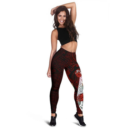 Fiji Polynesian Custom Personalised Legging  - Coat Of Arm With Hibiscus