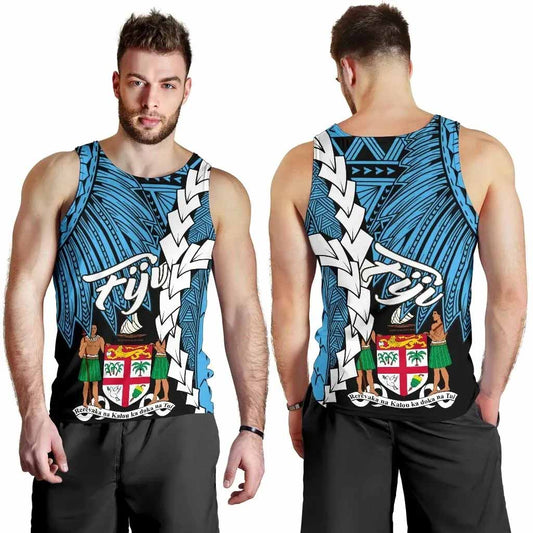 Fiji Polynesian Custom Personalised Men Tank Top - Tribal Wave Tattoo Flag Style