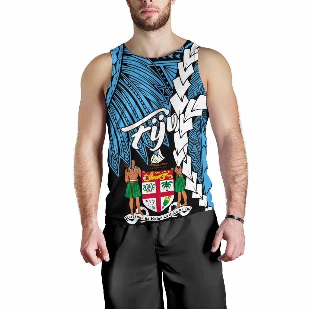 Fiji Polynesian Custom Personalised Men Tank Top - Tribal Wave Tattoo Flag Style