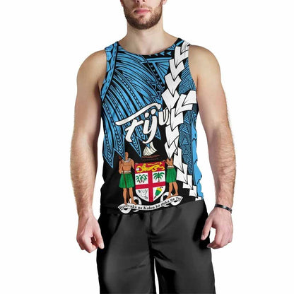 Fiji Polynesian Custom Personalised Men Tank Top - Tribal Wave Tattoo Flag Style