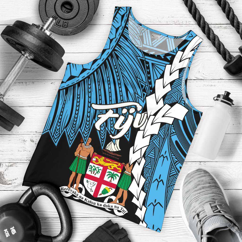 Fiji Polynesian Custom Personalised Men Tank Top - Tribal Wave Tattoo Flag Style