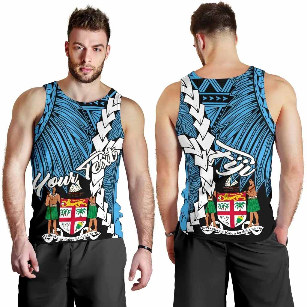 Fiji Polynesian Custom Personalised Men Tank Top - Tribal Wave Tattoo Flag Style