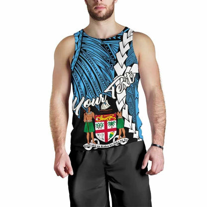 Fiji Polynesian Custom Personalised Men Tank Top - Tribal Wave Tattoo Flag Style