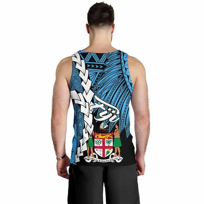 Fiji Polynesian Custom Personalised Men Tank Top - Tribal Wave Tattoo Flag Style