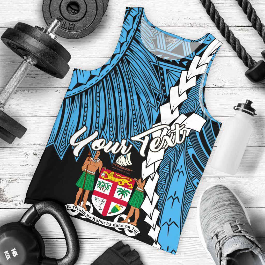 Fiji Polynesian Custom Personalised Men Tank Top - Tribal Wave Tattoo Flag Style