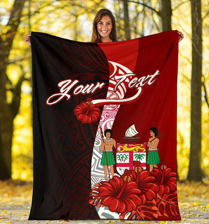 Fiji Polynesian Custom Personalised Premium Blanket - Coat Of Arm With Hibiscus