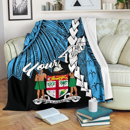 Fiji Polynesian Custom Personalised Premium Blanket - Tribal Wave Tattoo Flag Style