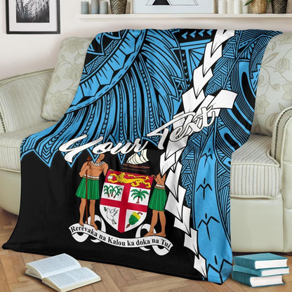 Fiji Polynesian Custom Personalised Premium Blanket - Tribal Wave Tattoo Flag Style