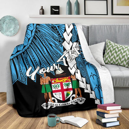 Fiji Polynesian Custom Personalised Premium Blanket - Tribal Wave Tattoo Flag Style