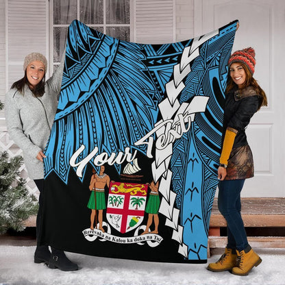 Fiji Polynesian Custom Personalised Premium Blanket - Tribal Wave Tattoo Flag Style
