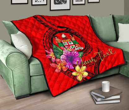 Fiji Polynesian Custom Personalised Premium Quilt - Floral With Seal Red