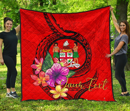 Fiji Polynesian Custom Personalised Premium Quilt - Floral With Seal Red