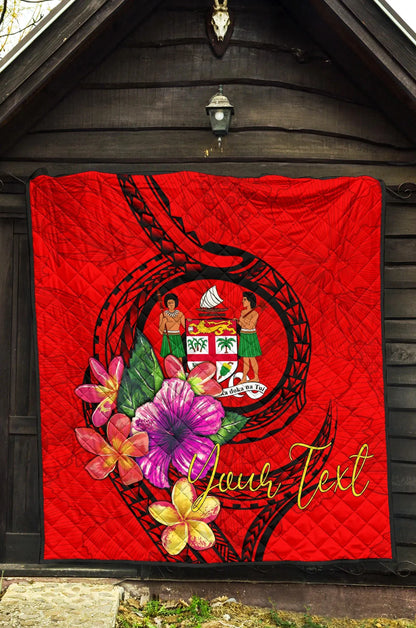 Fiji Polynesian Custom Personalised Premium Quilt - Floral With Seal Red