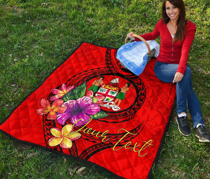 Fiji Polynesian Custom Personalised Premium Quilt - Floral With Seal Red