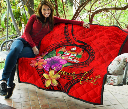 Fiji Polynesian Custom Personalised Premium Quilt - Floral With Seal Red