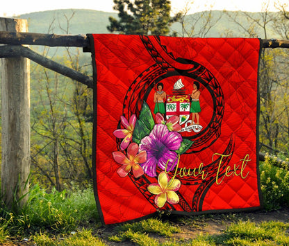Fiji Polynesian Custom Personalised Premium Quilt - Floral With Seal Red
