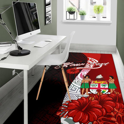 Fiji Polynesian Custom Personalised Pesonalised Area Rug - Coat Of Arm With Hibiscus