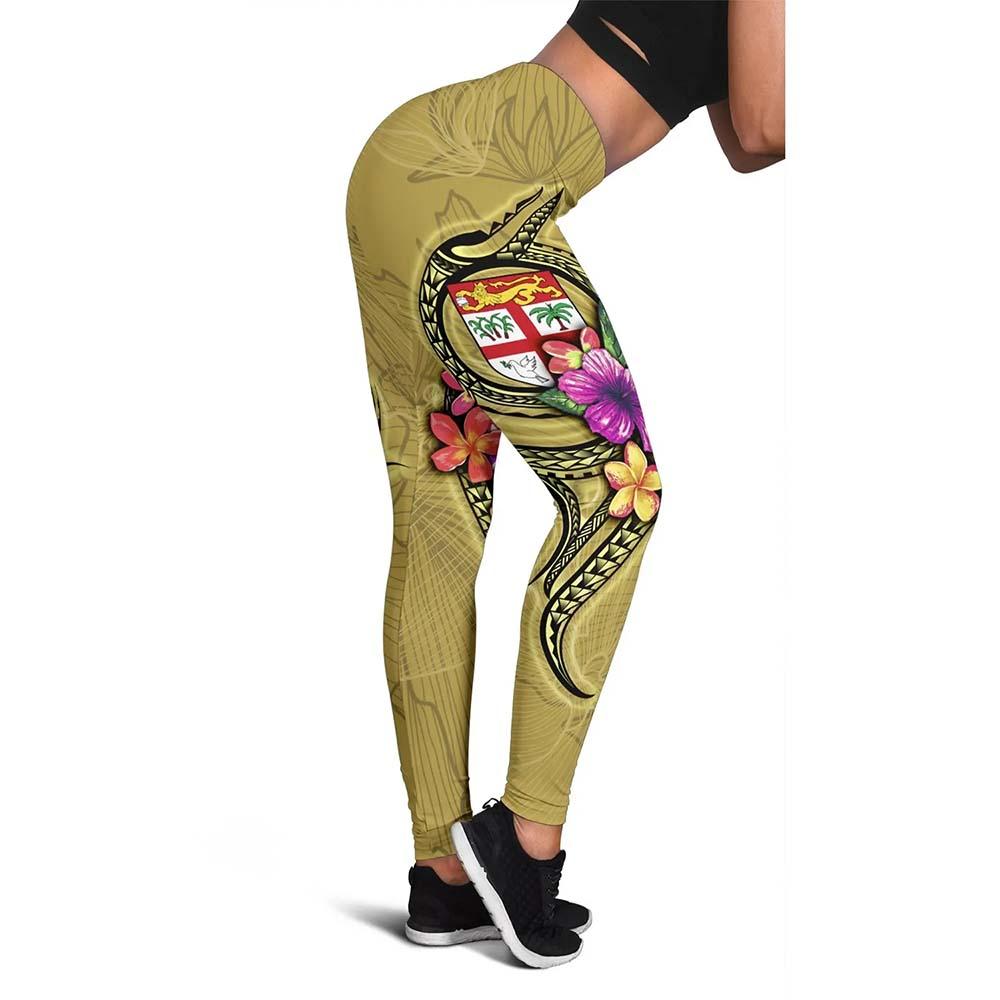Fiji Polynesian Legging - Floral With Seal Gold
