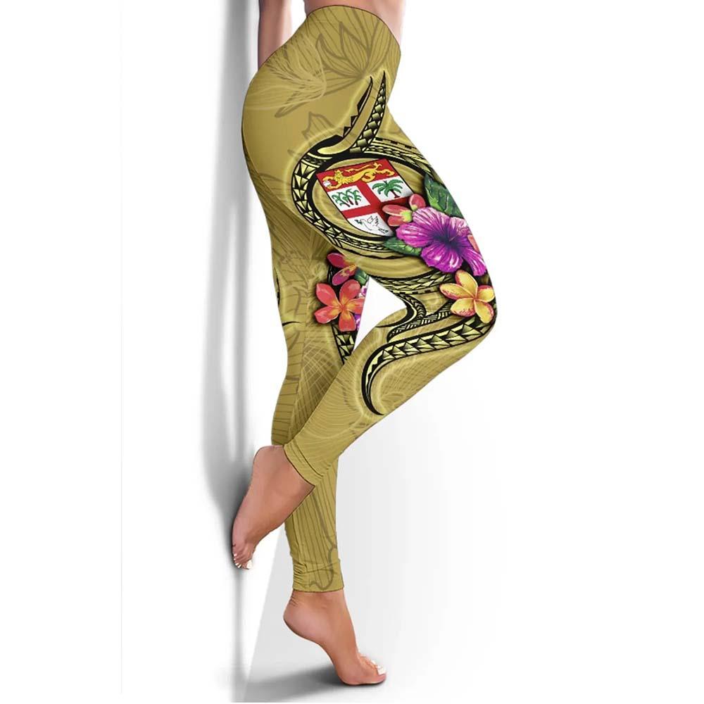 Fiji Polynesian Legging - Floral With Seal Gold