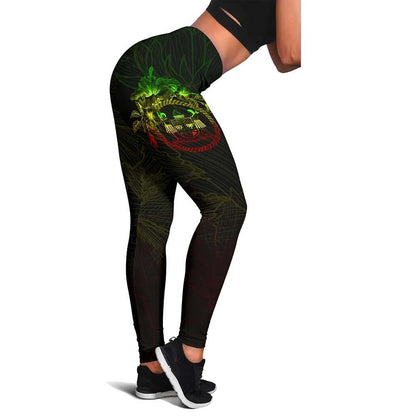 Fiji Polynesian Legging - Reggae Turtle Hibiscus Flower Frame Vintage