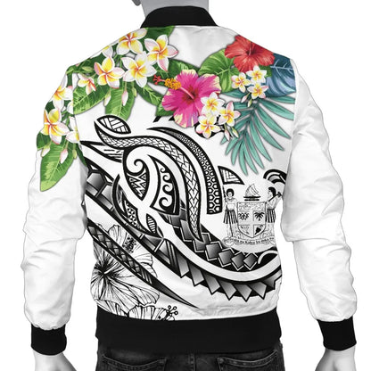 Fiji Polynesian Bomber Jacket - Summer Plumeria (White)