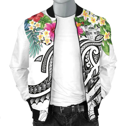 Fiji Polynesian Bomber Jacket - Summer Plumeria (White)