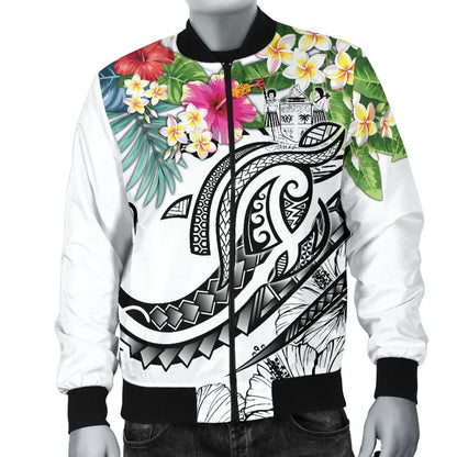 Fiji Polynesian Bomber Jacket - Summer Plumeria (White)