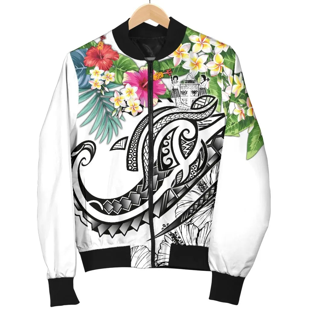 Fiji Polynesian Bomber Jacket - Summer Plumeria (White)