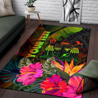 Fiji Polynesian Personalised Area Rug - Hibiscus and Banana Leaves