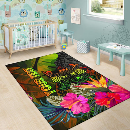 Fiji Polynesian Personalised Area Rug - Hibiscus and Banana Leaves