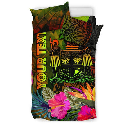 Fiji Polynesian Personalised Bedding Set - Hibiscus And Banana Leaves