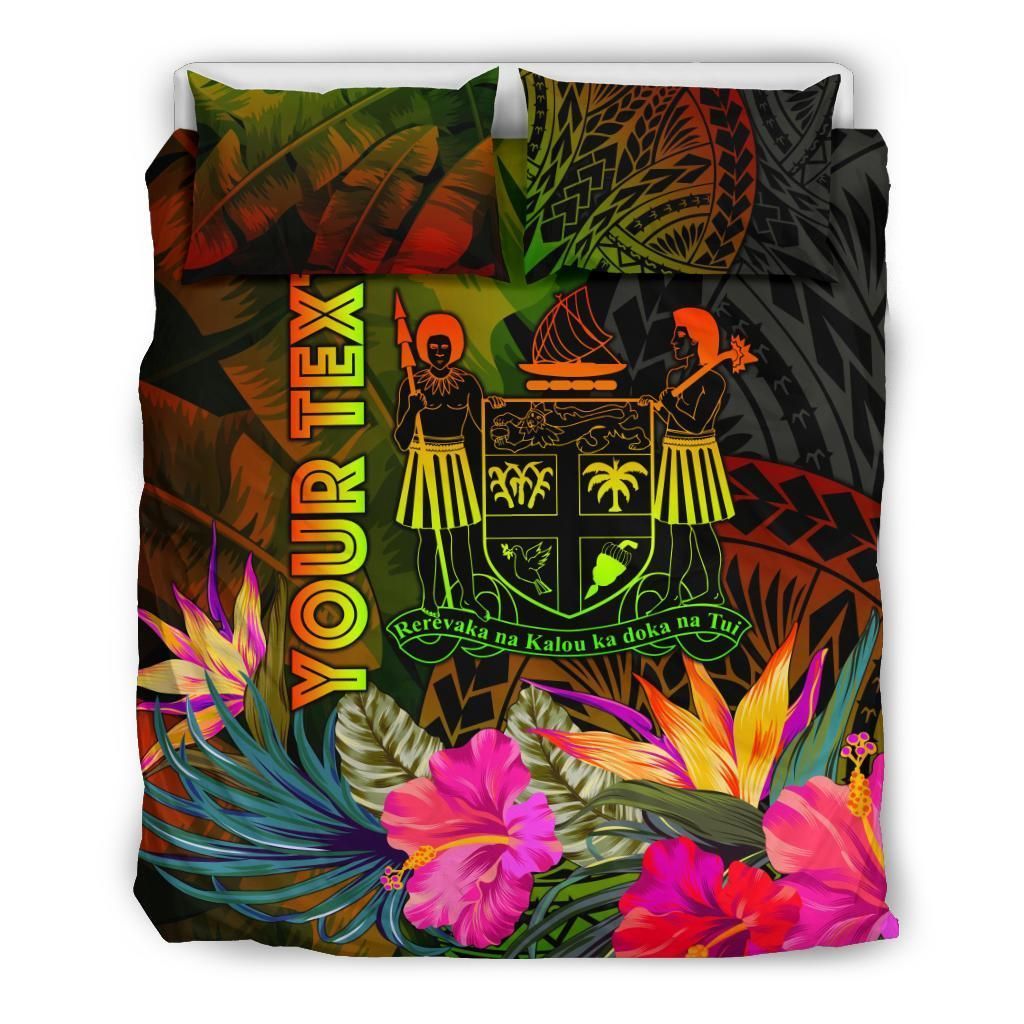 Fiji Polynesian Personalised Bedding Set - Hibiscus And Banana Leaves