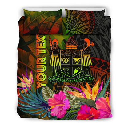 Fiji Polynesian Personalised Bedding Set - Hibiscus And Banana Leaves